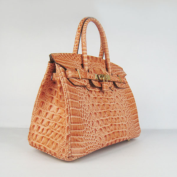 Replica Hermes Birkin 30CM Crocodile Head Veins Bag Orange 6088 On Sale - Click Image to Close